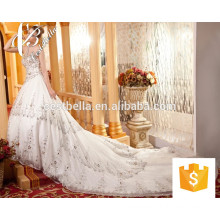 China El último vestido de boda rebordeó el vestido nupcial del Applique de las perlas 2017 El Bling Bling brillante apagó el vestido nupcial lujoso del hombro